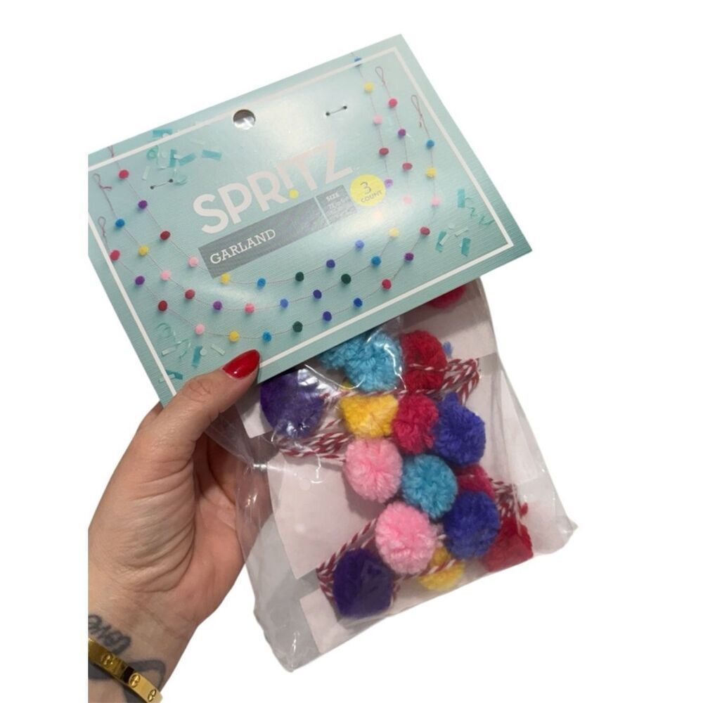 Spritz Kids Pom Pom Garland in Pink, Blue, Purple, Red, Yellow NWT